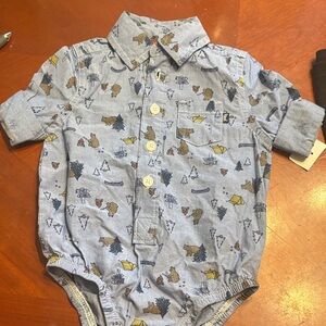 OshKosh B'gosh Light Blue Camping Print Button-Up Bodysuit